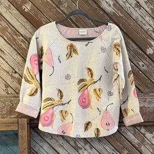 Maison Scotch Amsterdam Blauw Long Sleeve Top with Pink and Yellow Pear Design